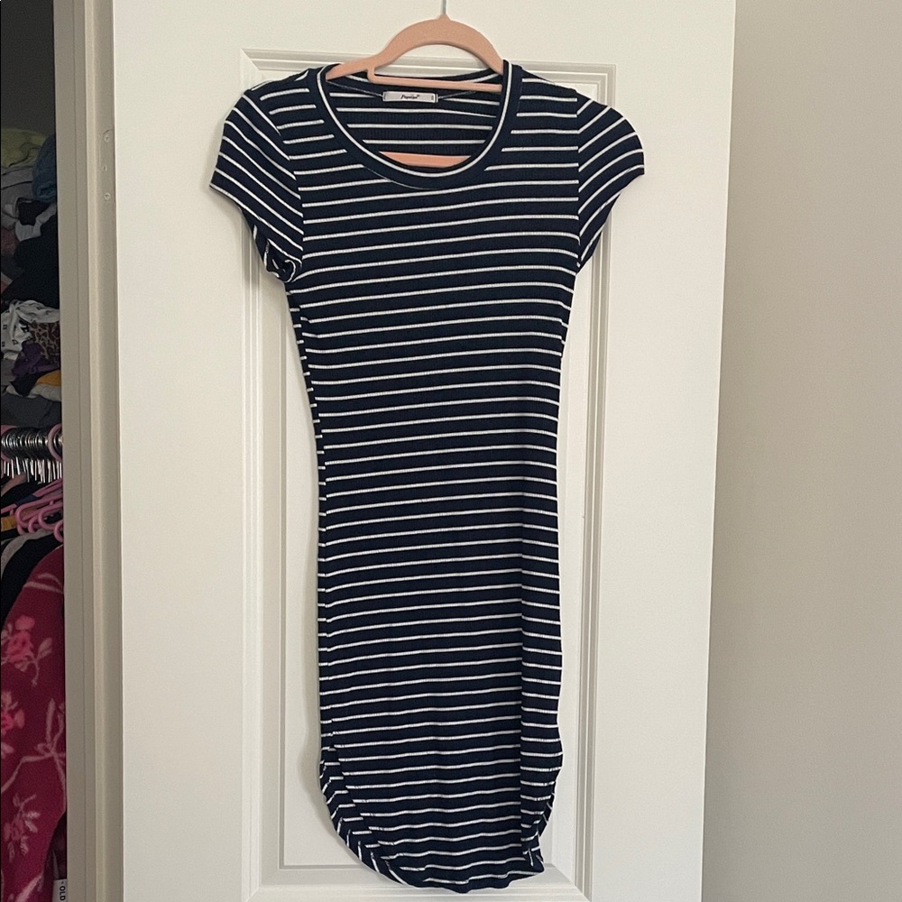 Papaya Navy and White Striped Mini Dress